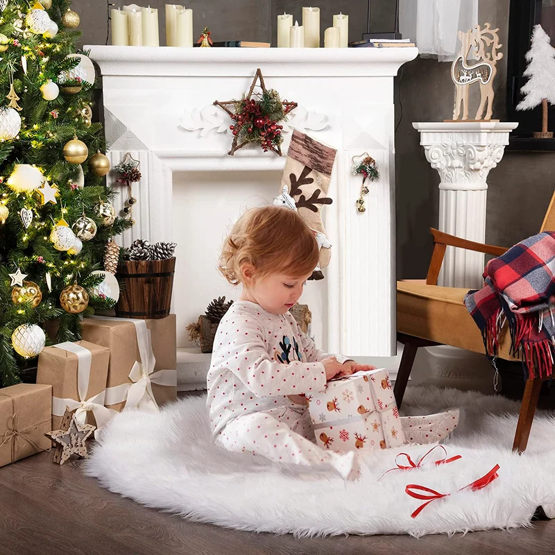 Salcar Weihnachtsbaumdecke Weiß – Runde Plüsch Christbaumdecke aus Kunstfell, Deko für Weihnachtsbaum, Party & Hochzeit