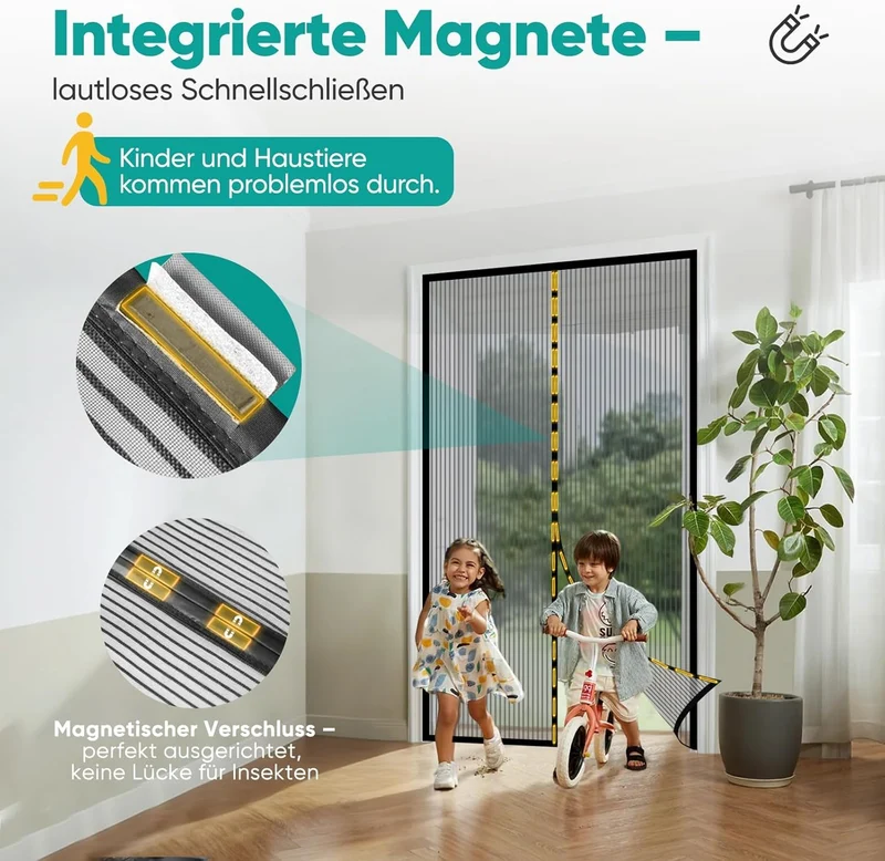Sekey Magnetisches Fliegengitter für Balkontür – Ohne Bohren, Katzensicher & Reißfest, Insektenschutz mit Klettverschluss & Extra Breitem Klebeband