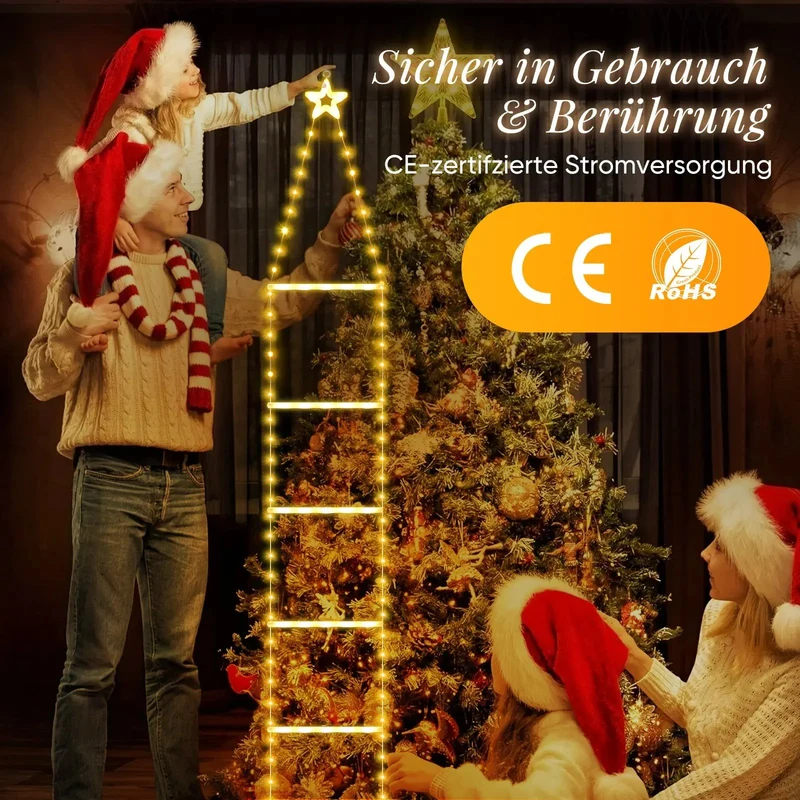Salcar 3 m LED Leiter Lichterkette Außen, Warmweiß Weihnachtsbeleuchtung mit 8 Modi, Timer & Speicher, Wasserdicht Deko für Garten, Balkon, Tür & Treppe