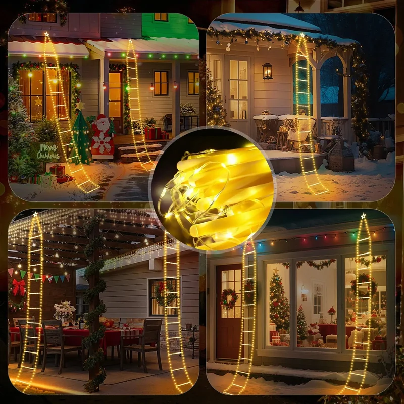 Salcar 3 m LED Leiter Lichterkette Außen, Warmweiß Weihnachtsbeleuchtung mit 8 Modi, Timer & Speicher, Wasserdicht Deko für Garten, Balkon, Tür & Treppe