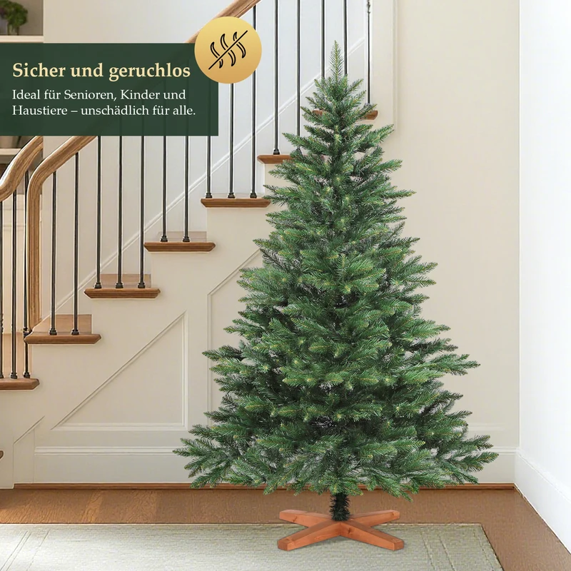 Salcar Künstlicher Weihnachtsbaum mit Holzständer, 150/180/210 cm, Realistischer PVC Christbaum, Pflegeleicht & Hochwertige Weihnachtsdekoration für Innenräume