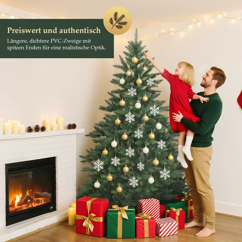 Salcar Künstlicher Weihnachtsbaum mit Holzständer, 150/180/210 cm, Realistischer PVC Christbaum, Pflegeleicht & Hochwertige Weihnachtsdekoration für Innenräume