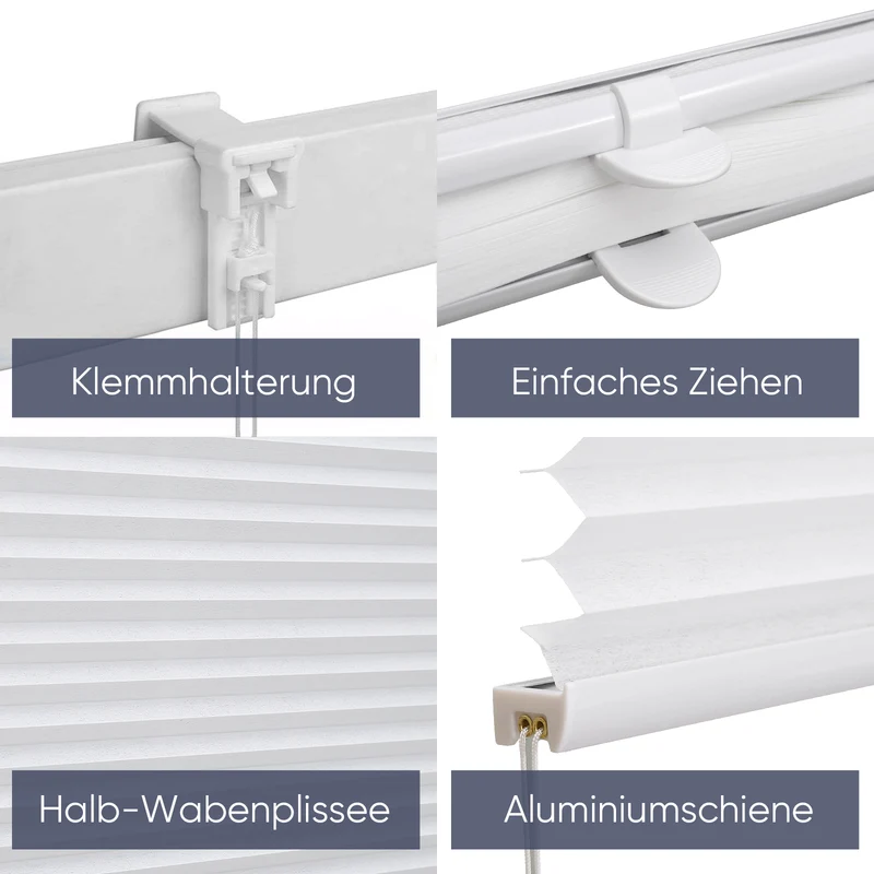 Sekey Plissee ohne Bohren Blickdichtes Lichtschutz-Plissee mit glatter, sichtlochfreier Vorderseite