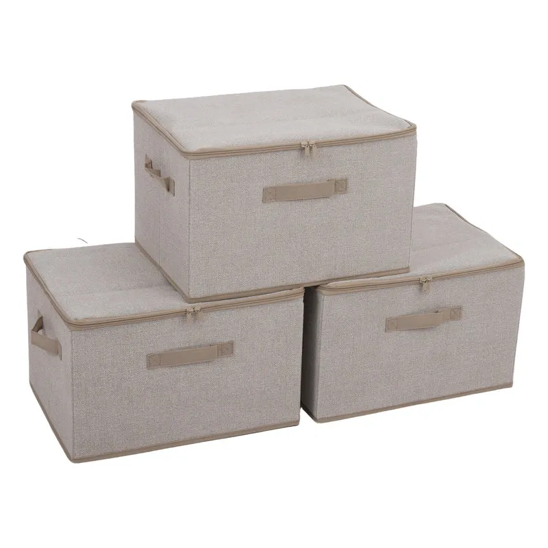Sekey Aufbewahrungsboxen 3er Set mit Deckel | Stoffboxen 40 × 30 × 25 cm formstabil, faltbar & vielseitig einsetzbar