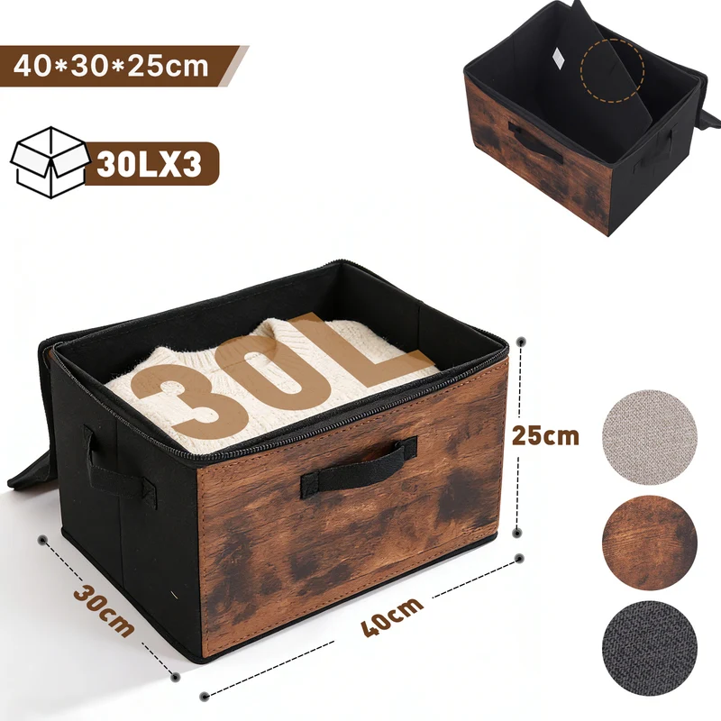 Sekey Aufbewahrungsboxen 3er Set mit Deckel | Stoffboxen 40 × 30 × 25 cm formstabil, faltbar & vielseitig einsetzbar
