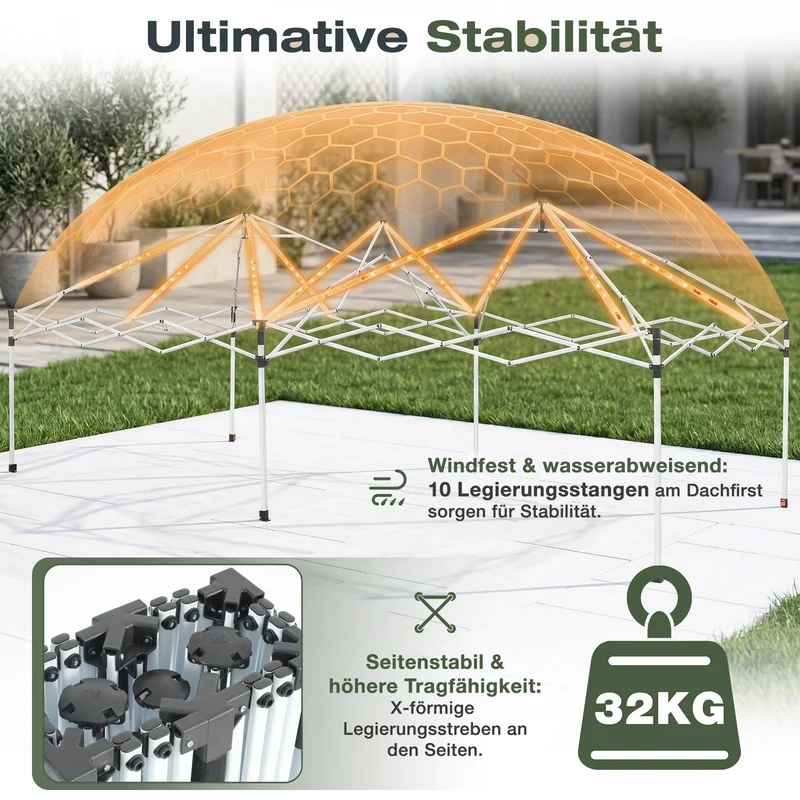 Sekey 3x6m One-Touch Pop-Up Pavillon mit Seitenwänden – Wasserdicht & Windfest, Faltpavillon mit 4 Sandsäcken, Höhenverstellbar, Schnellaufbau für Garten, Camping & Events