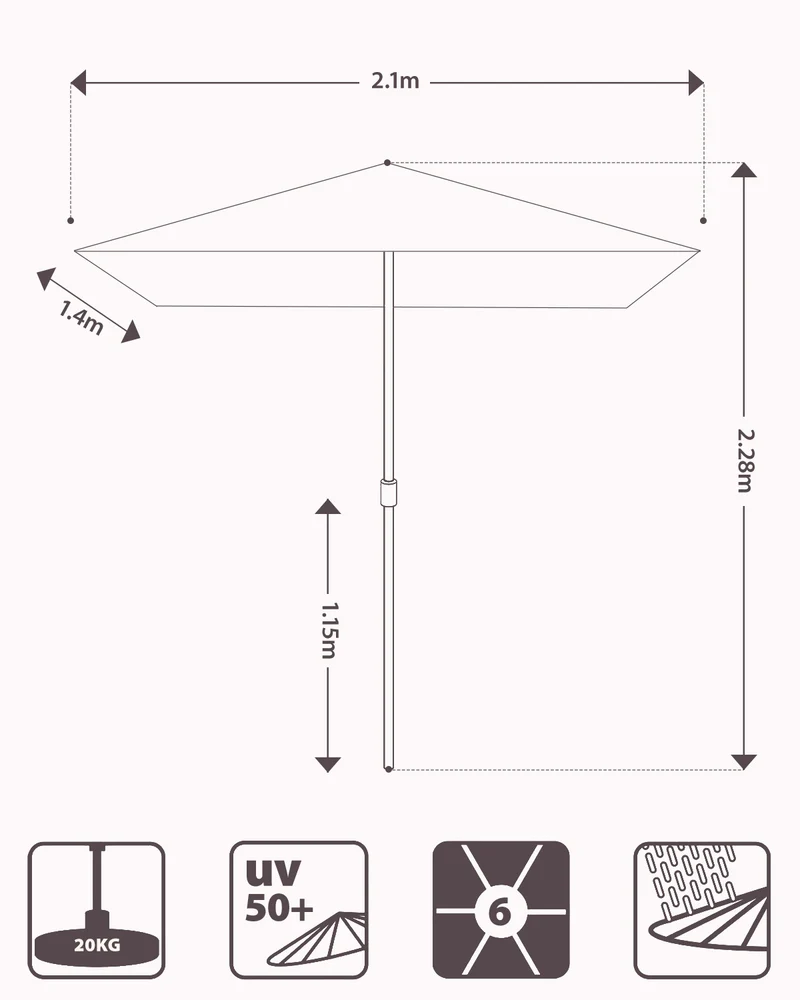 Sunula Sonnenschirm Rechteck 210x140 cm mit Kurbelsystem – stabiler 38 mm Stahlrohr Marktschirm mit Neigefunktion für Balkon, Terrasse & Garten