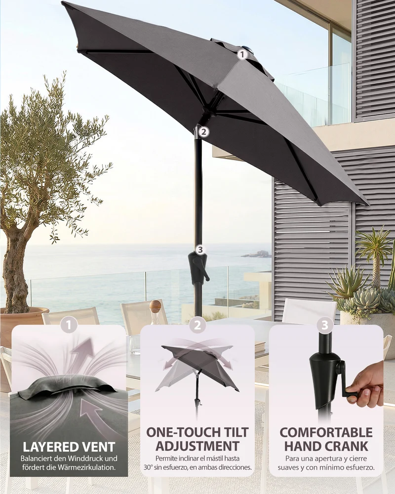 Sunula Sonnenschirm Rechteckig mit Kurbelsystem – stabiler 38 mm Stahlrohr Gartenschirm mit Neigefunktion, UV-Schutz Marktschirm für Balkon, Terrasse & Garten