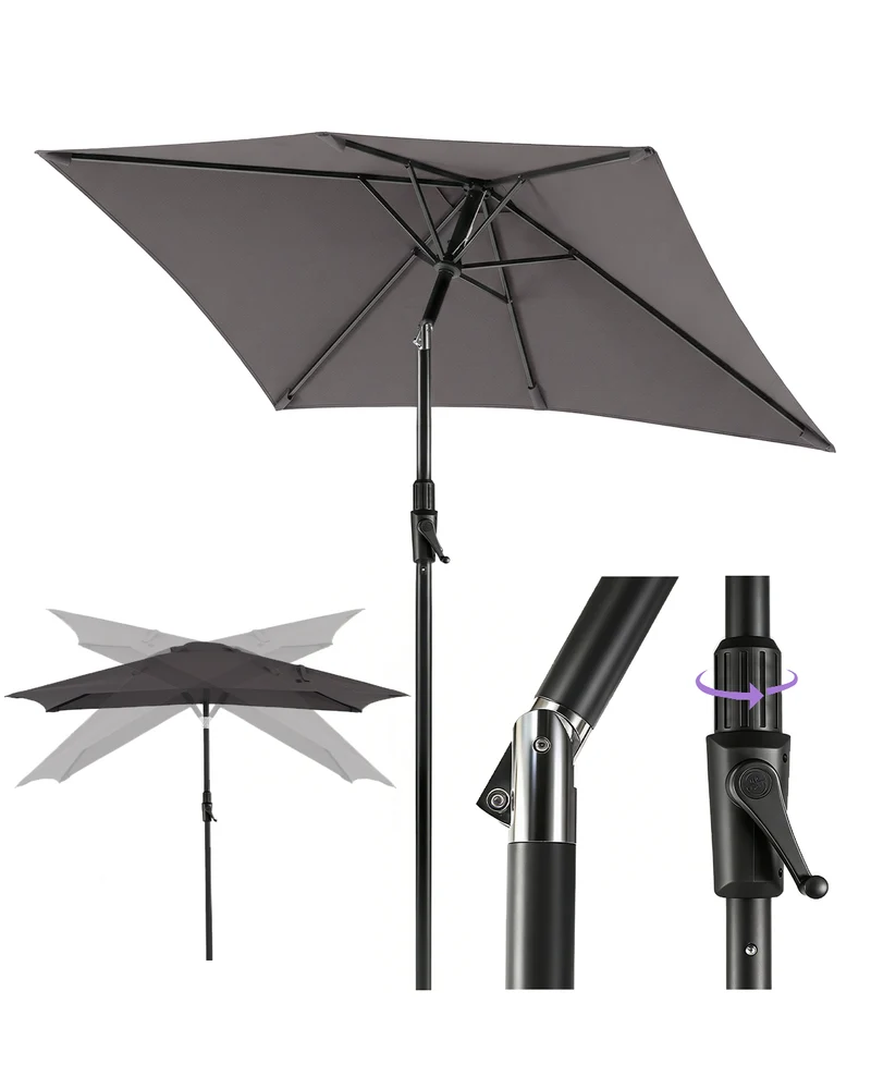 Sekey Sonnenschirm Rechteck 210x140 cm mit Kurbel & Auto-Neigung – stabiler Balkon Sonnenschirm 38 mm Stahlrohr, UV-Schutz Marktschirm für Garten & Terrasse