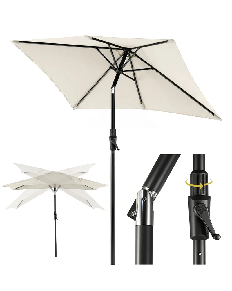 Sekey Sonnenschirm Rechteck 210x140 cm mit Kurbel & Auto-Neigung – stabiler Balkon Sonnenschirm 38 mm Stahlrohr, UV-Schutz Marktschirm für Garten & Terrasse