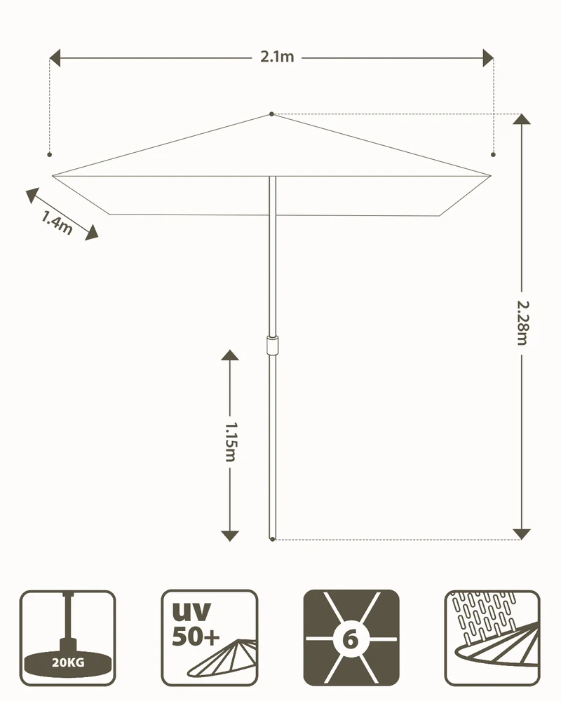 Sekey Sonnenschirm Rechteck 210x140 cm mit Kurbel & Auto-Neigung – stabiler Balkon Sonnenschirm 38 mm Stahlrohr, UV-Schutz Marktschirm für Garten & Terrasse