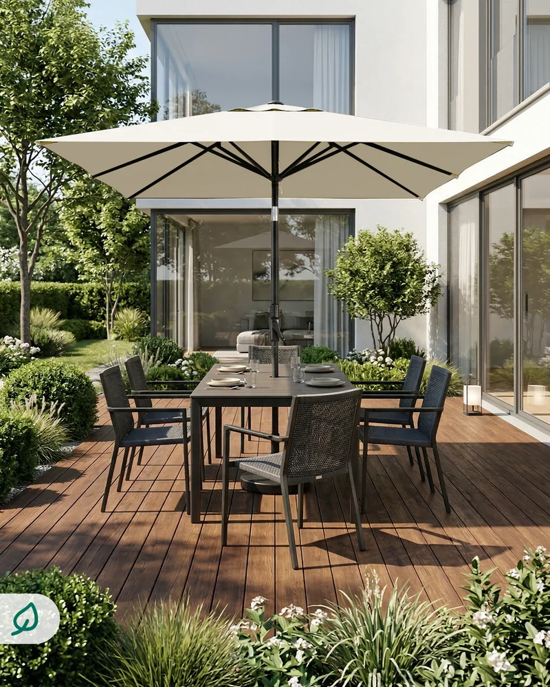 Sekey Sonnenschirm Rechteck 210x140 cm mit Kurbel & Auto-Neigung – stabiler Balkon Sonnenschirm 38 mm Stahlrohr, UV-Schutz Marktschirm für Garten & Terrasse