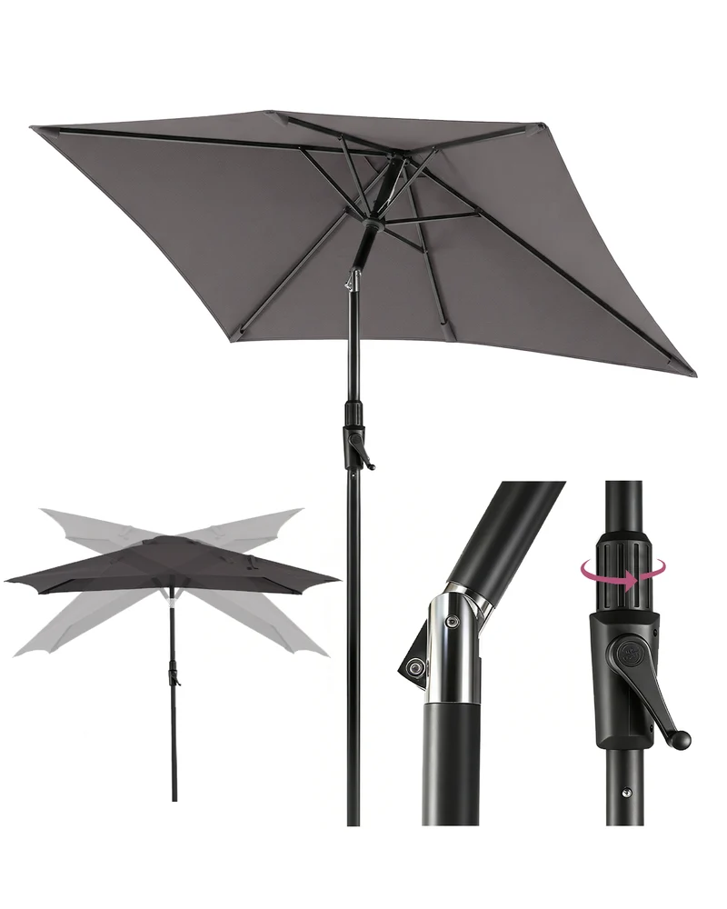 Sekey Sonnenschirm Rechteck 200x300 cm mit Kurbel & Auto-Neigung – stabiler Marktschirm 38 mm Stahlrohr, UV-Schutz, Balkon- & Gartenschirm für Terrasse