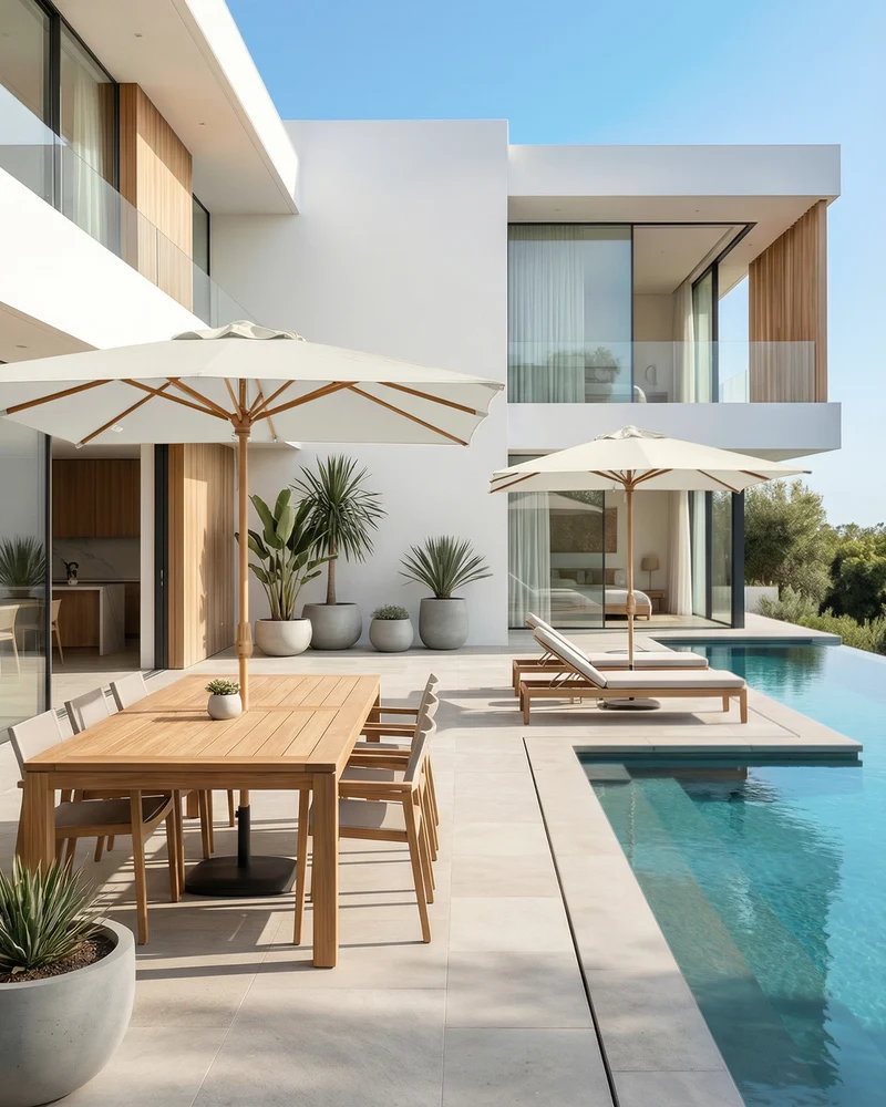 Sekey Sonnenschirm Balkon Holzoptik Rechteckig 200x150 cm – Höhenverstellbar, UV50+ Polyester, Aluminium Drehgelenk, Doppel-Seilzug, Winddach für Balkon, Garten und Terrasse