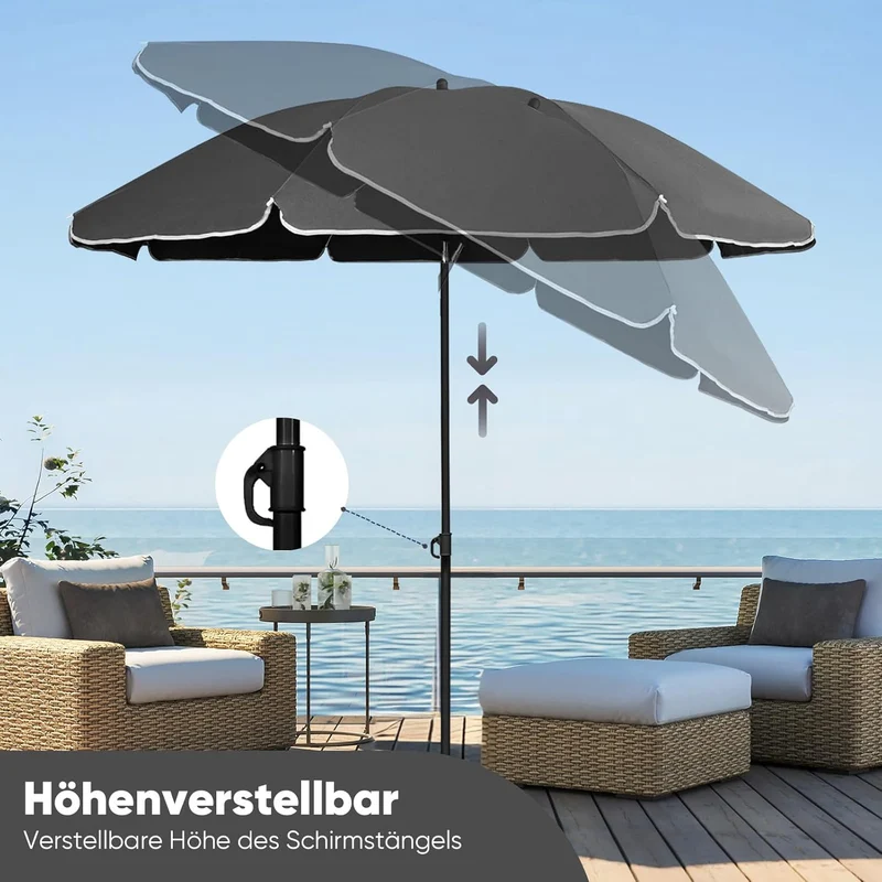 Sekey Sonnenschirm Ø160 cm rund – Strand- & Balkonschirm mit Neigungswinkel & Höhenverstellung, inkl. Schutzhülle, 140 g/m² Polyester, für Garten, Terrasse & Strand