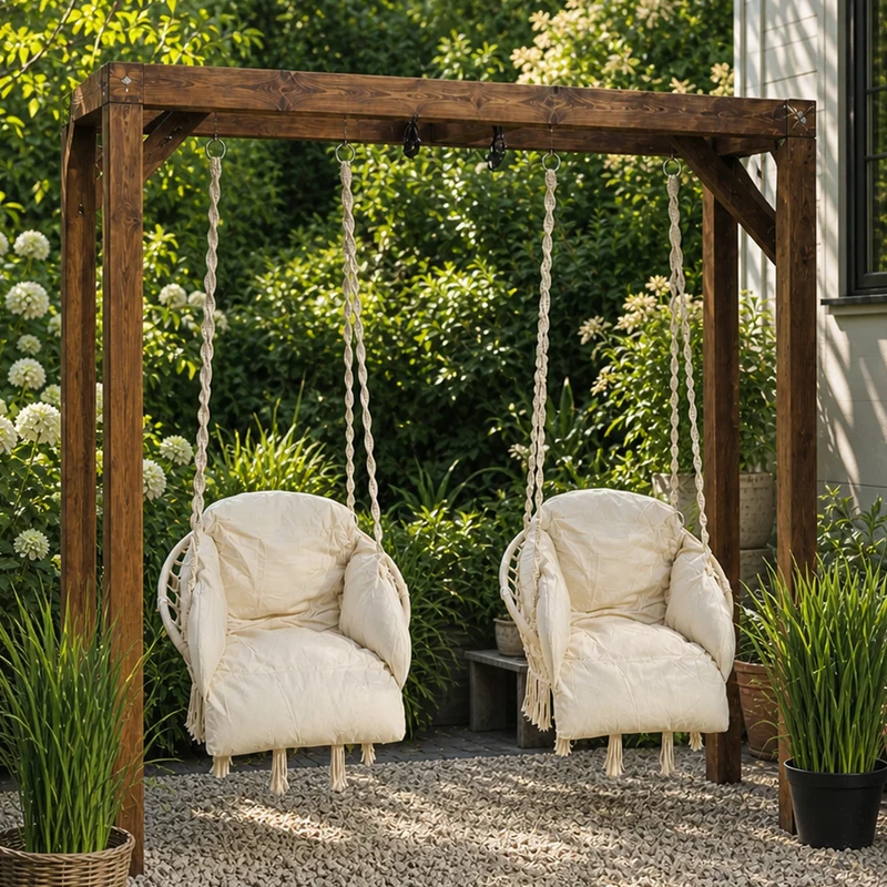 Sekey Hängesessel 360° drehbar mit Ringkissen – Boho Hängestuhl aus Recycling-Baumwolle, gemütlicher Hängesitz mit Metallkette & Karabinern für Wohnzimmer, Balkon und Terrasse