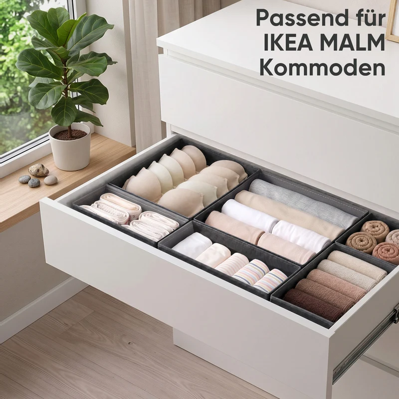 Sekey Schubladen-Organizer 12er Set – Faltbare Kleiderschrank Organizer aus Vliesstoff mit stabiler Bodenplatte, Aufbewahrungsboxen für Unterwäsche, Socken, Kleidung & Accessoires
