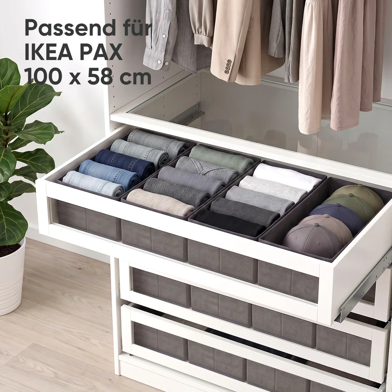 Sekey Schubladen-Organizer 4er Set 22 × 51 × 11 cm – Faltbare Kleiderschrank Organizer aus Vliesstoff mit stabiler Bodenplatte, Aufbewahrungsbox für Kleidung, Unterwäsche, T-Shirts & Accessoires
