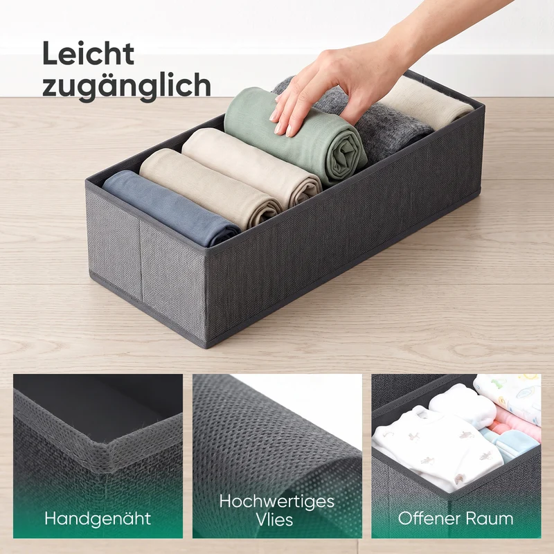 Sekey Schubladen-Organizer 4er Set 22 × 51 × 11 cm – Faltbare Kleiderschrank Organizer aus Vliesstoff mit stabiler Bodenplatte, Aufbewahrungsbox für Kleidung, Unterwäsche, T-Shirts & Accessoires