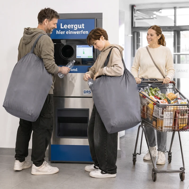 Sekey Pfandflaschen Sammelbehälter 160L mit 2 Innenbeuteln, Großer Flaschenkorb für Leergut & Dosen, Pfandsammler mit Doppel-Einwurföffnung und Schultergurten, Recycling Aufbewahrung für Küche, Keller & Garage