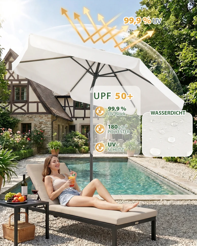 Sekey Sonnenschirm Ø200 cm rund mit Kurbel & Knickfunktion – Balkon Sonnenschirm UV50+, wetterfest & stabil für Terrasse, Garten & Camping