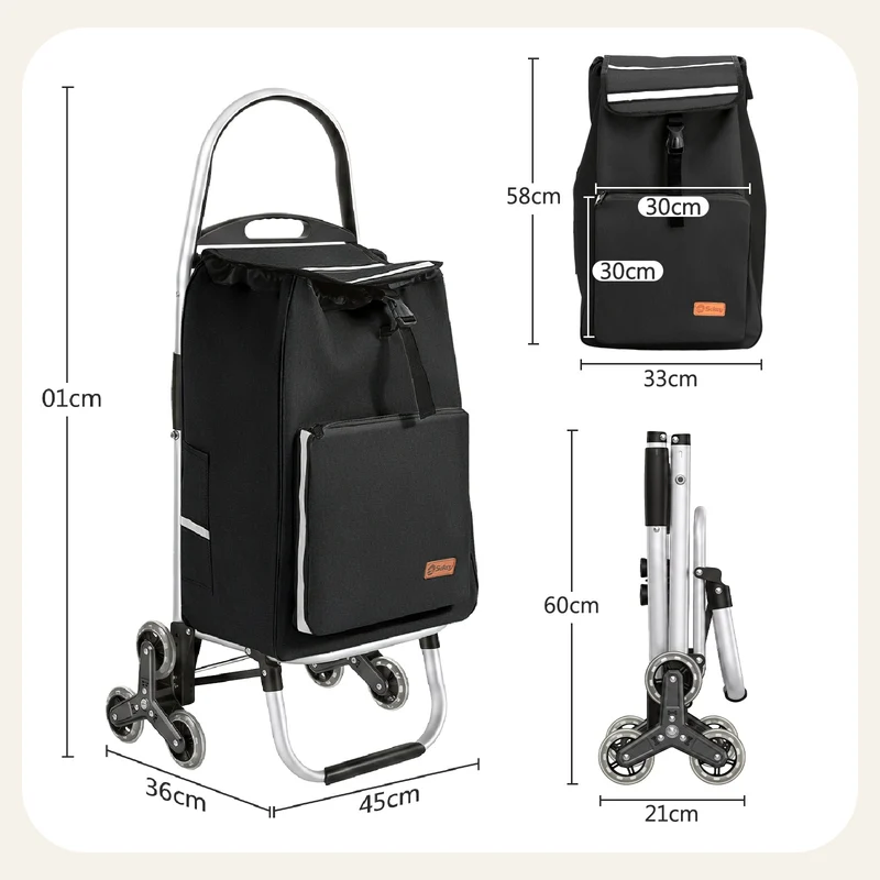 Sekey Einkaufstrolley 3-in-1 klappbar – 50L Einkaufswagen mit Kühlfach, Treppensteiger-Rädern & Sackkarren-Funktion, Aluminium