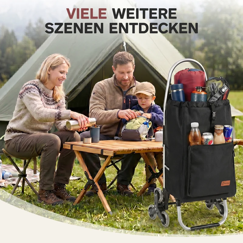 Sekey Einkaufstrolley 3-in-1 klappbar – 50L Einkaufswagen mit Kühlfach, Treppensteiger-Rädern & Sackkarren-Funktion, Aluminium
