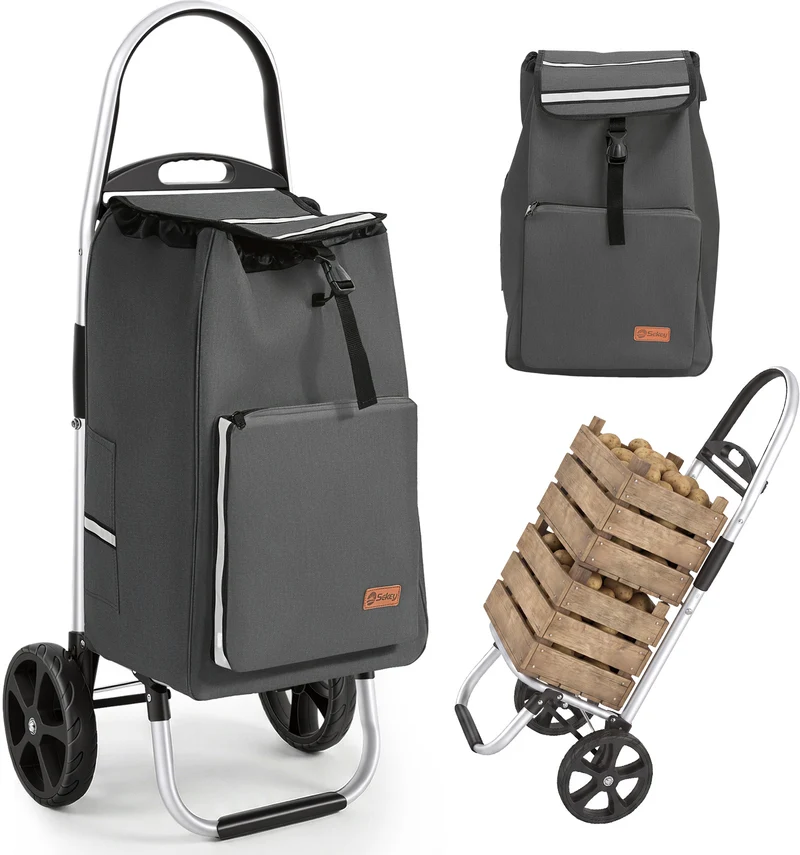 Sekey Einkaufstrolley 3-in-1 klappbar – 50L Einkaufswagen mit Kühlfach, großen Rädern & Sackkarren-Funktion, leichtes Aluminium