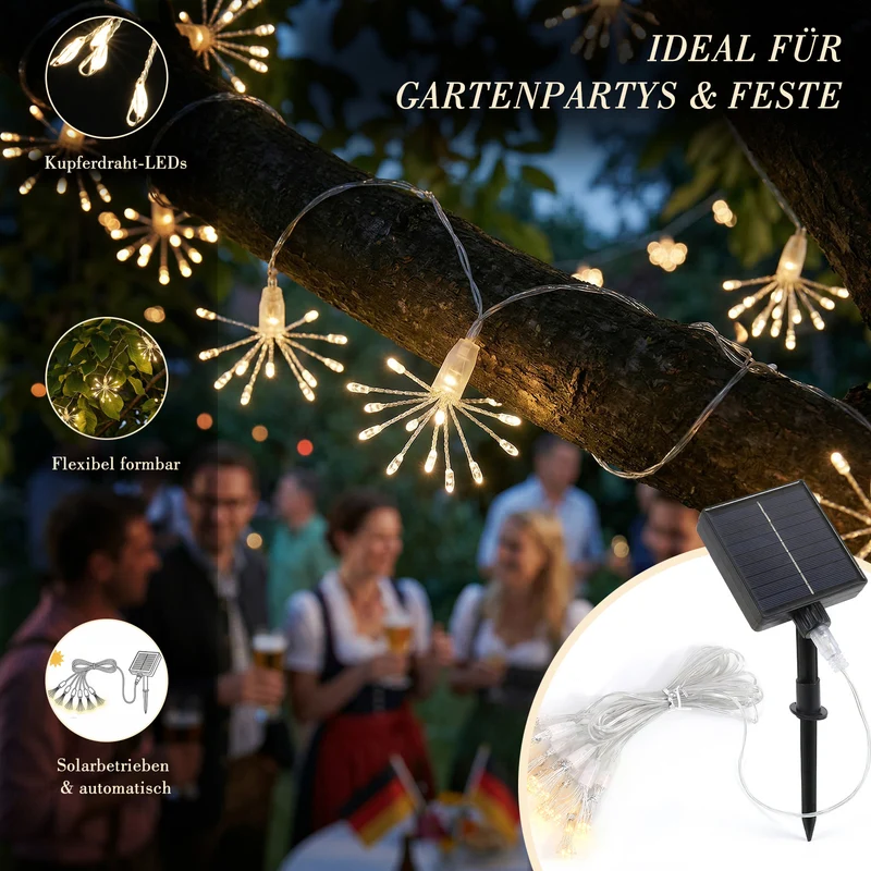 Salcar LED Solar Feuerwerk Lichterkette Außen – 150 LEDs, 10 Stränge, 8 Modi, Fernbedienung, Warmweiß Garten- & Weihnachtsdeko