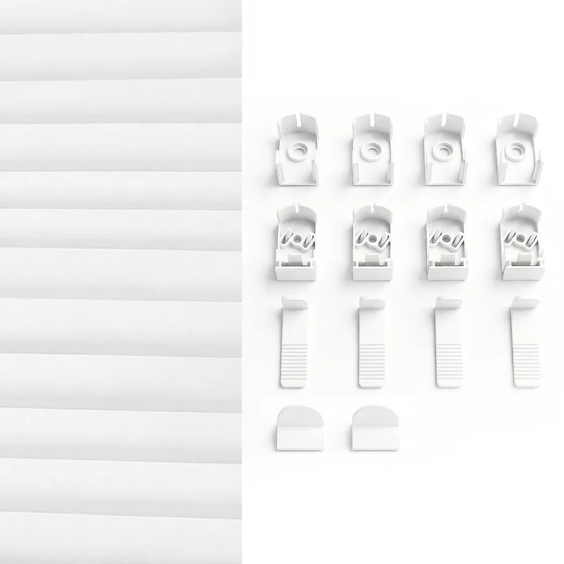 Sekey Klemmfix Plissee ohne Bohren – freihängend, verstellbare Schnurspanner, 1,5 cm Alu-Schiene, Weiß
