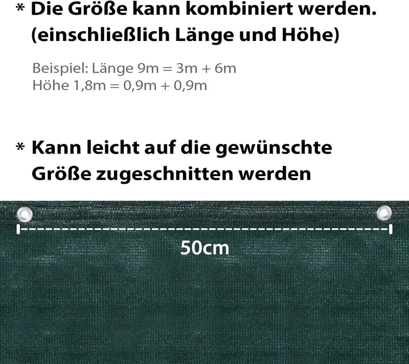 Sekey Balkon Sichtschutz – HDPE 220 g/m², leicht transparent, wind- & UV-beständig, wetterfest mit Ösen & Kabelbindern, Grün