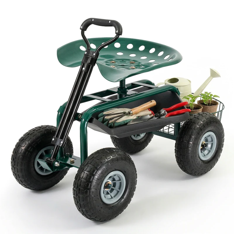 Sekey Gartenrollsitz bis 180 kg – 360° drehbarer Gartensitz mit Luftreifen Ø 25,5 cm, ergonomischer Rollsitz mit Ablage für Garten & Gewächshaus
