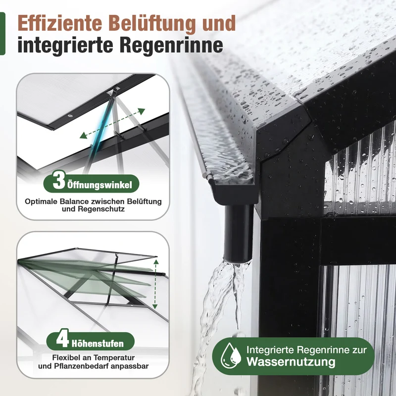 Sekey Aluminium-Gewächshaus 185x185x195 cm – Wetterfestes & winterfestes Tomatenhaus mit 6 mm Hohlkammerplatten und nach außen öffnender Tür