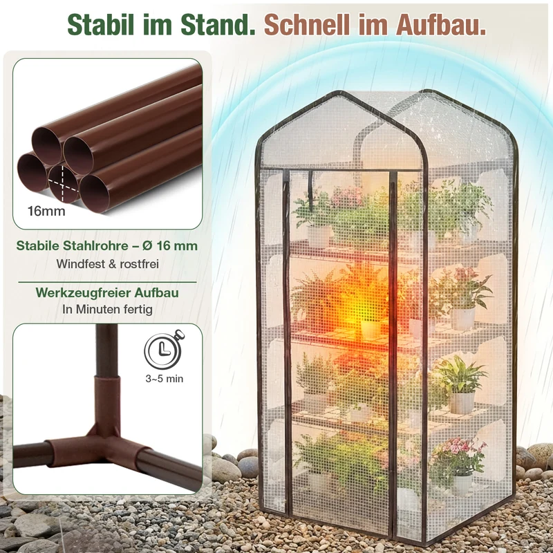 Sekey Mini Tomatengewächshaus 4 Etagen – Winterfestes Balkon- und Indoor-Gewächshaus mit flexiblem Pflanzsystem