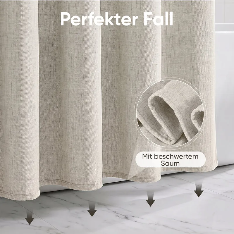 Sekey Duschvorhang, Beige, Wasserabweisender Badvorhang in Leinenoptik, 100 % Polyester, mit Beschwerungsband & 8 Duschvorhangringen, Waschbar bei 30 °C