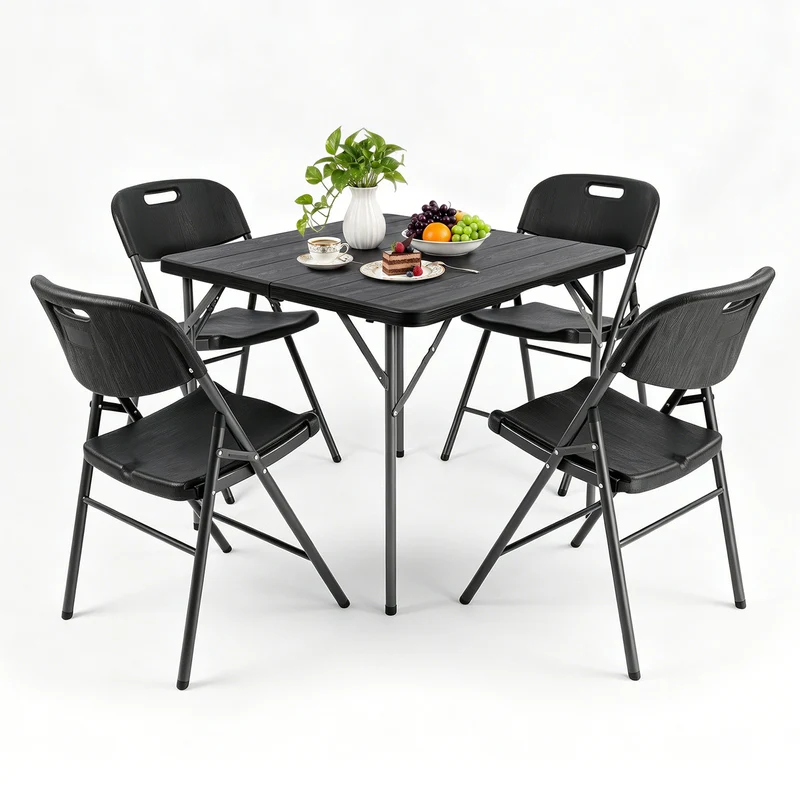 Sekey Klapptisch 86 x 86 cm, Gartentisch in Holzoptik, Wetterfester Balkontisch für 4 Personen, Klappbarer Outdoor-Tisch aus Kunststoff mit Metallgestell für Balkon, Terrasse & Garten, Schwarz