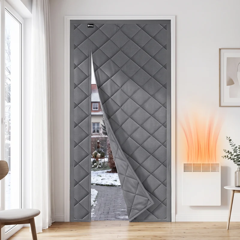 Sekey Thermo Türvorhang mit Magnetverschluss, Wärmeschutz & Energiesparvorhang aus Baumwoll-Polyester, Zugluftstopper für Balkon-, Terrassen- & Wohnungstüren