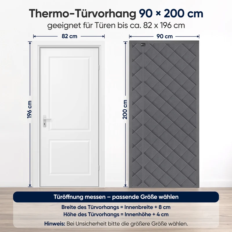 Sekey Thermo Türvorhang mit Magnetverschluss, Wärmeschutz & Energiesparvorhang aus Baumwoll-Polyester, Zugluftstopper für Balkon-, Terrassen- & Wohnungstüren