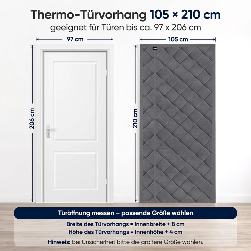 Sekey Thermo Türvorhang mit Magnetverschluss, Wärmeschutz & Energiesparvorhang aus Baumwoll-Polyester, Zugluftstopper für Balkon-, Terrassen- & Wohnungstüren