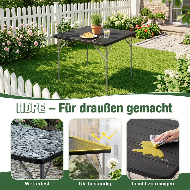 Sekey 5-tlg. Gartengarnitur für 4 Personen, Klappbarer Gartentisch mit 4 Klappstühlen, Wetterfeste Gartenmöbel, Platzsparendes Balkonmöbel-Set für Terrasse, Balkon & Garten, Schwarz