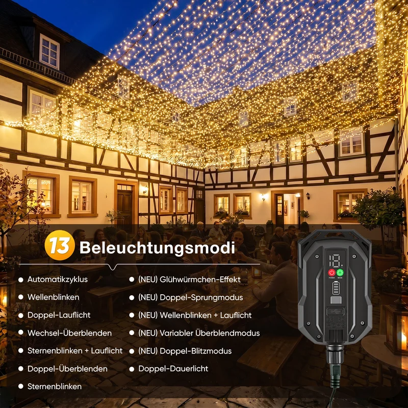 Salcar Solar Cluster Lichterkette Außen 768 LEDs, 8,6 m (5,6 m Licht + 3 m Kabel), Solar Lichterkette mit Fernbedienung, USB & Solar Ladefunktion, 13 Modi, Dimmbar, Warmweiß, Wetterfest für Garten & Balkon