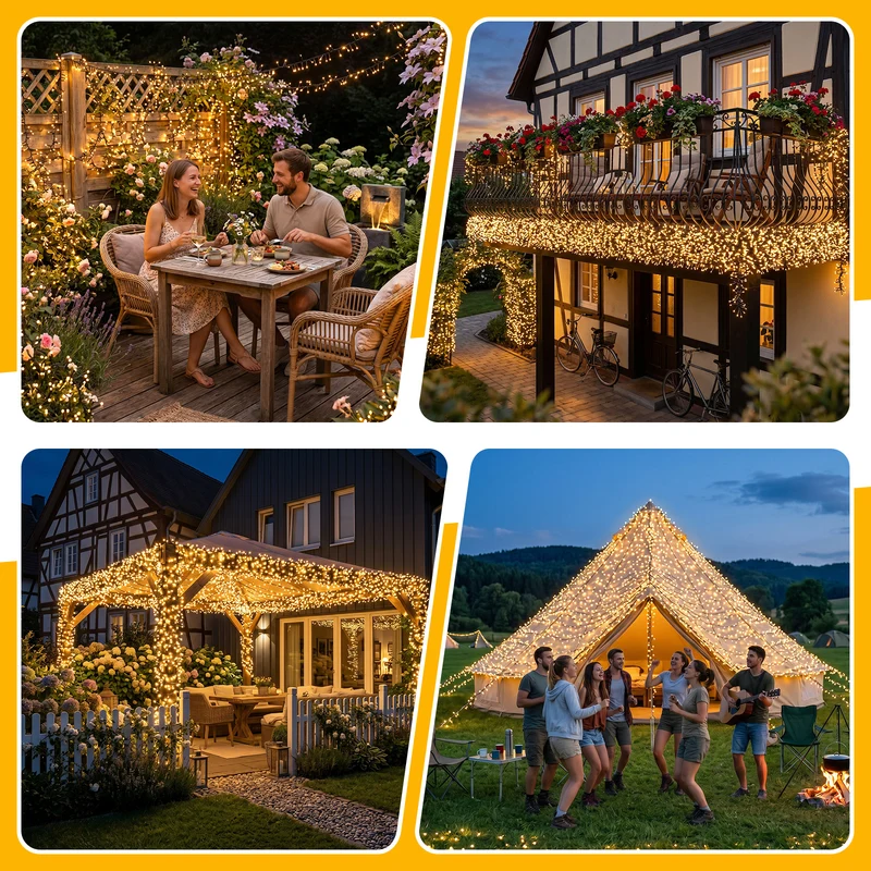 Salcar Solar Cluster Lichterkette Außen 768 LEDs, 8,6 m (5,6 m Licht + 3 m Kabel), Solar Lichterkette mit Fernbedienung, USB & Solar Ladefunktion, 13 Modi, Dimmbar, Warmweiß, Wetterfest für Garten & Balkon