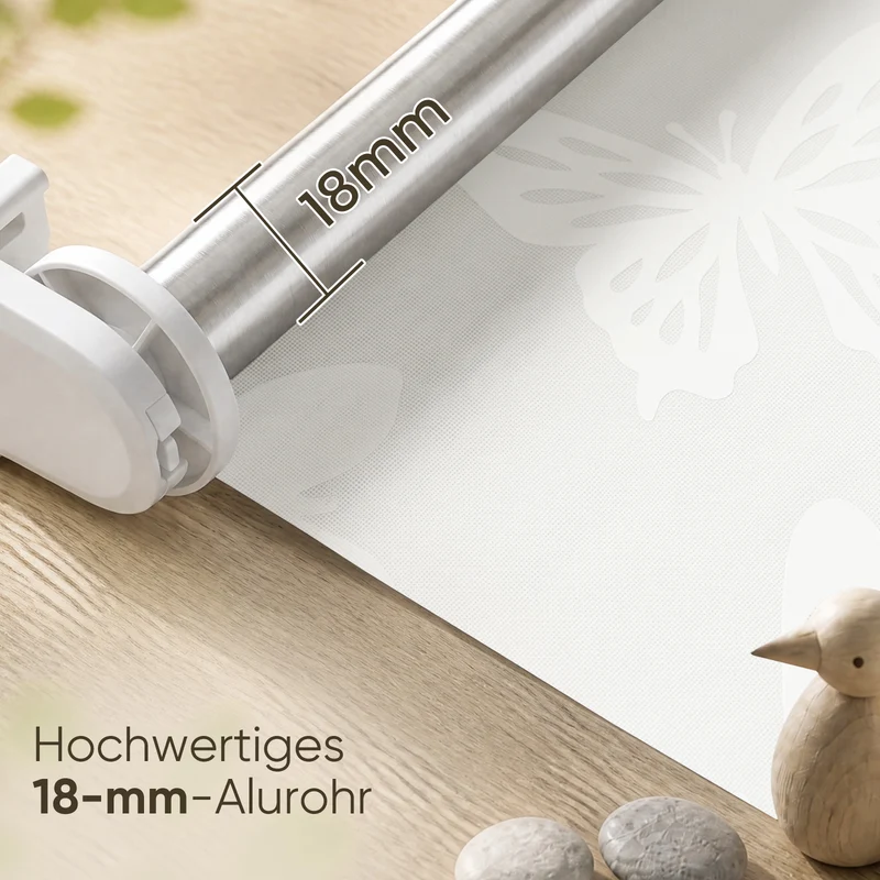 Sekey Rollo Schmetterling Weiß – Seitenzugrollo mit dekorativem Muster, Klemmfix ohne Bohren, lichtdurchlässig, stufenlos verstellbar