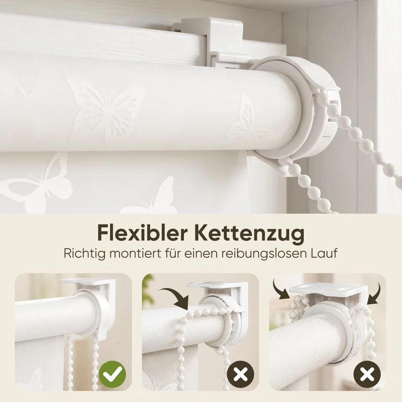 Sekey Rollo Schmetterling Weiß – Seitenzugrollo mit dekorativem Muster, Klemmfix ohne Bohren, lichtdurchlässig, stufenlos verstellbar