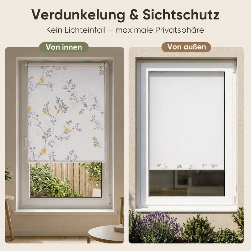 Sekey Verdunklungsrollo mit Muster – Seitenzugrollo Klemmfix ohne Bohren, stufenlos verstellbar, 4 Designs, Sicht- & Sonnenschutz