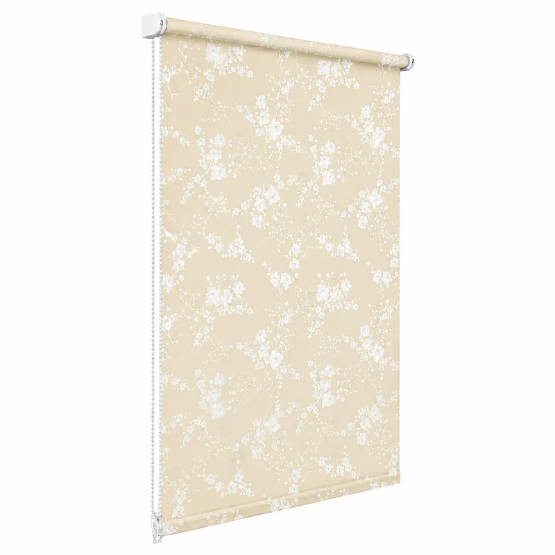 Sekey Klemmfix Rollo Beige mit weißen Blumen, lichtdurchlässiges Seitenzugrollo mit Sichtschutz, stufenlos verstellbar, ohne Bohren, Polyester Rollo für Fenster, verschiedene Größen