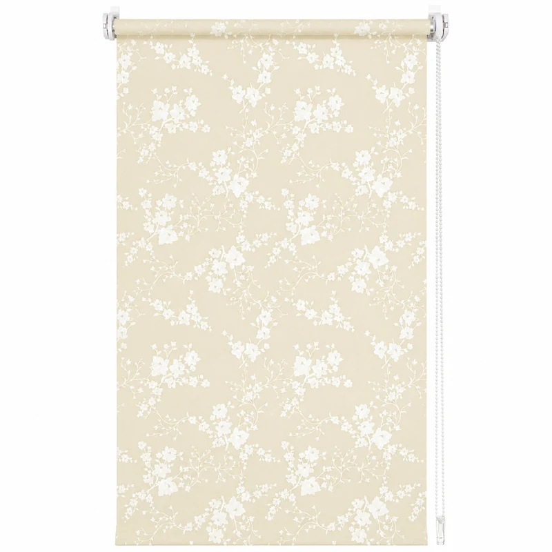 Sekey Klemmfix Rollo Beige mit weißen Blumen, lichtdurchlässiges Seitenzugrollo mit Sichtschutz, stufenlos verstellbar, ohne Bohren, Polyester Rollo für Fenster, verschiedene Größen