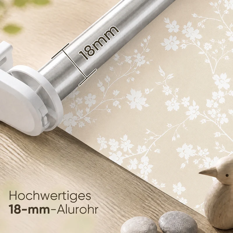Sekey Klemmfix Rollo Beige mit weißen Blumen, lichtdurchlässiges Seitenzugrollo mit Sichtschutz, stufenlos verstellbar, ohne Bohren, Polyester Rollo für Fenster, verschiedene Größen