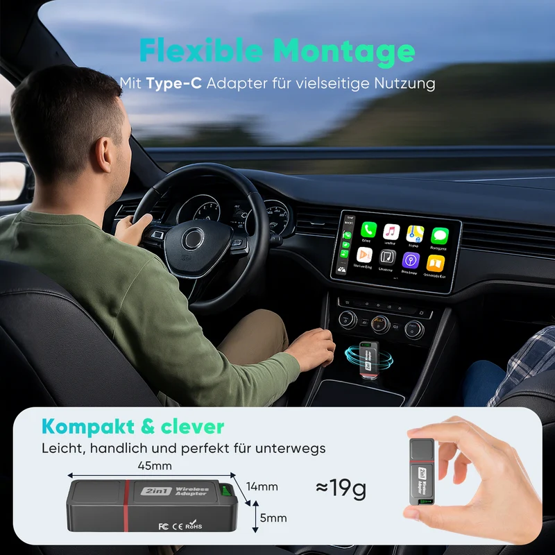 Salcar 2-in-1 Wireless Adapter für CarPlay & Android Auto – 2025 Upgrade, Dualband 5,8 GHz Auto-Dongle, ultrabreite Fahrzeugkompatibilität ab Baujahr 2016