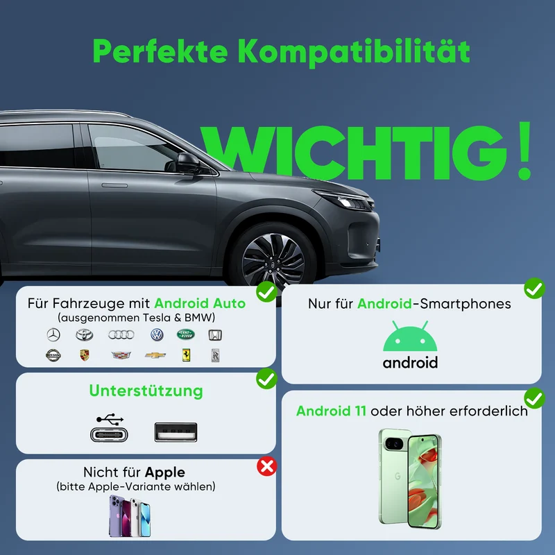 Salcar Android Auto Wireless Adapter 2025 – Kabelloser USB-C/A Dongle, 5.8 GHz WiFi, kompatibel mit Android 11+ für kabelloses Android Auto